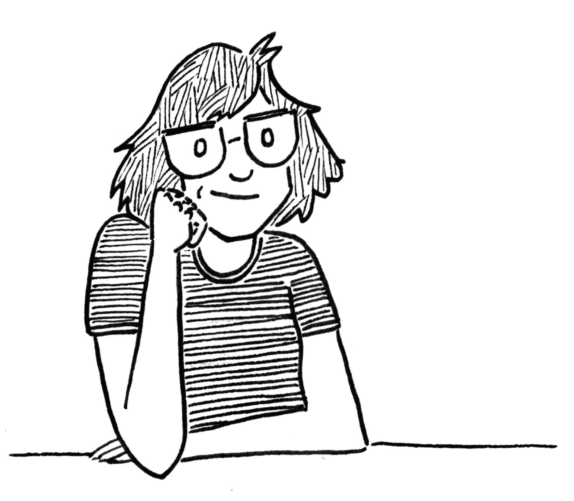 Illustrated, smiling self-portrait