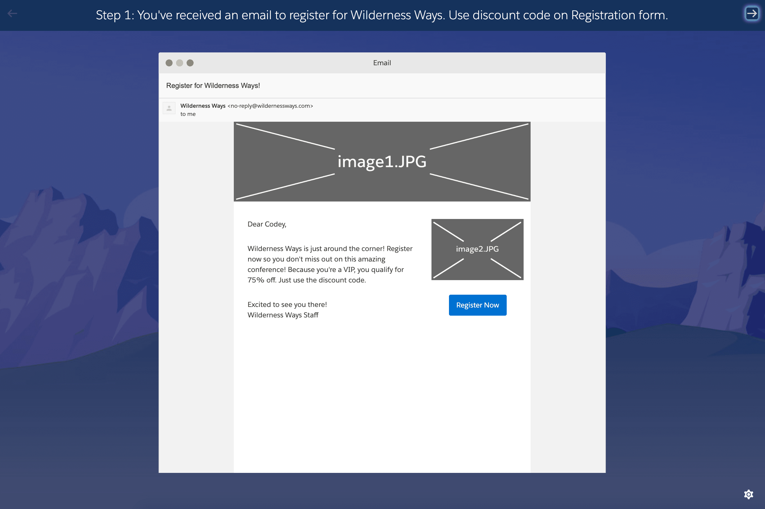 A screenshot of an email with images that won't load and no alt text for them